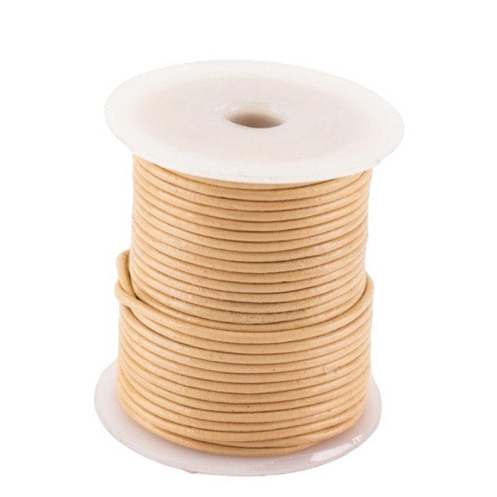 Lacet cuir buffle rond 2 mm naturel tannage végétal