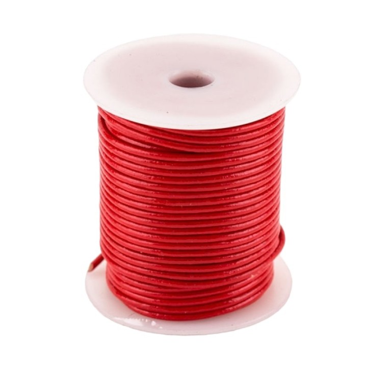 Lacet cuir buffle rond 2 mm couleur rouge