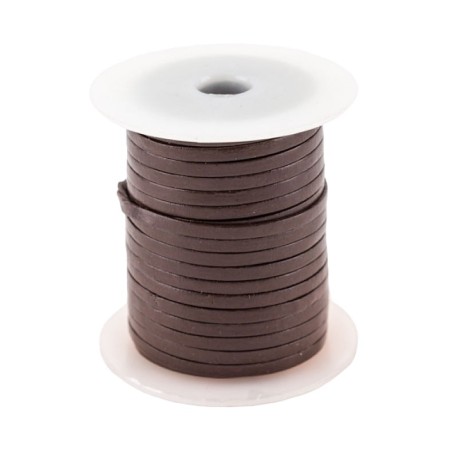 Lacet plat 3 mm brun en bobine de 25m. Cuir de buffle tanné végétal.