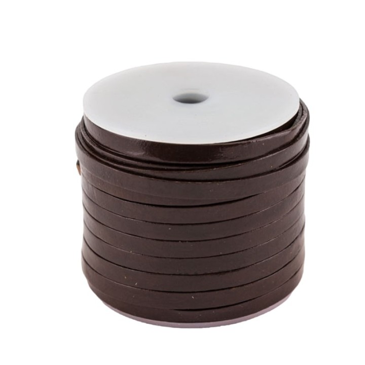 Lacet de cuir plat 5 mm brun en bobine de 25m, qualité supérieure, tannage végétal