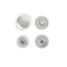 Vue éclatée des 4 éléments d'un bouton pression nickelé pour cuir de 1 à 3 mm