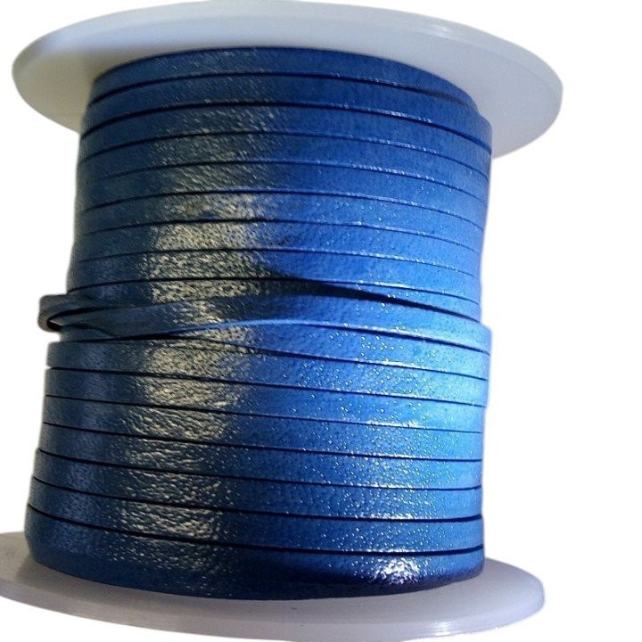 Lacet plat 3 mm bleu | Lacet Cuir Plat | Lacet Cuir | Crea Cuir