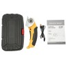 Contenu du coffret cutter électrique : ciseaux rotatifs, mallette ABS, câble de charge et manuel