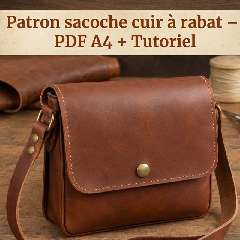 Patron sacoche cuir à bandoulière format PDF A4 avec tutoriel de montage
