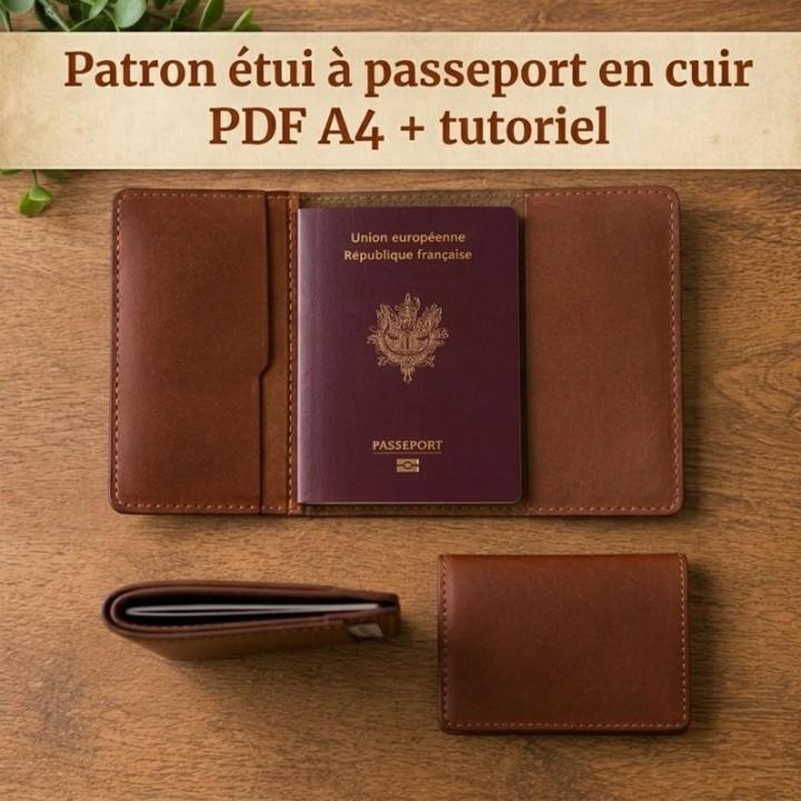 Patron pdf avec tutoriel d'un étui à passeport en cuir