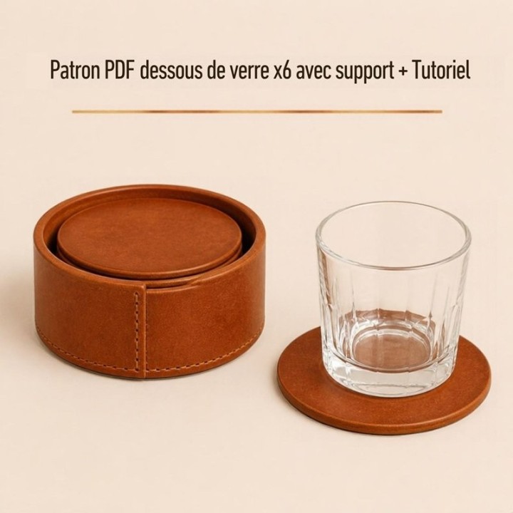 6 dessous de verre en cuir + support – Patron PDF débutant
