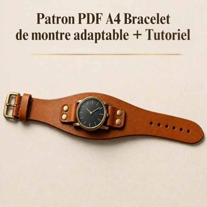 Patron et tutoriel pour un bracelet de montre en cuir
