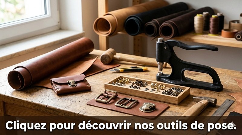 Outil de pose des accessoires sur le cuir