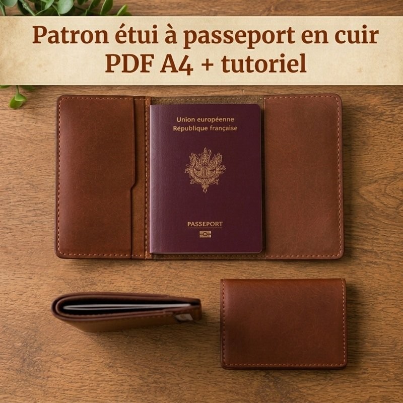 Patron PDF étui passeport en cuir + Tutoriel