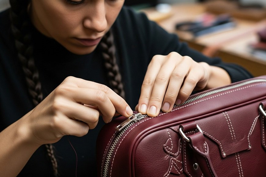 La fixation d'une fermeture à glissière sur un article en cuir